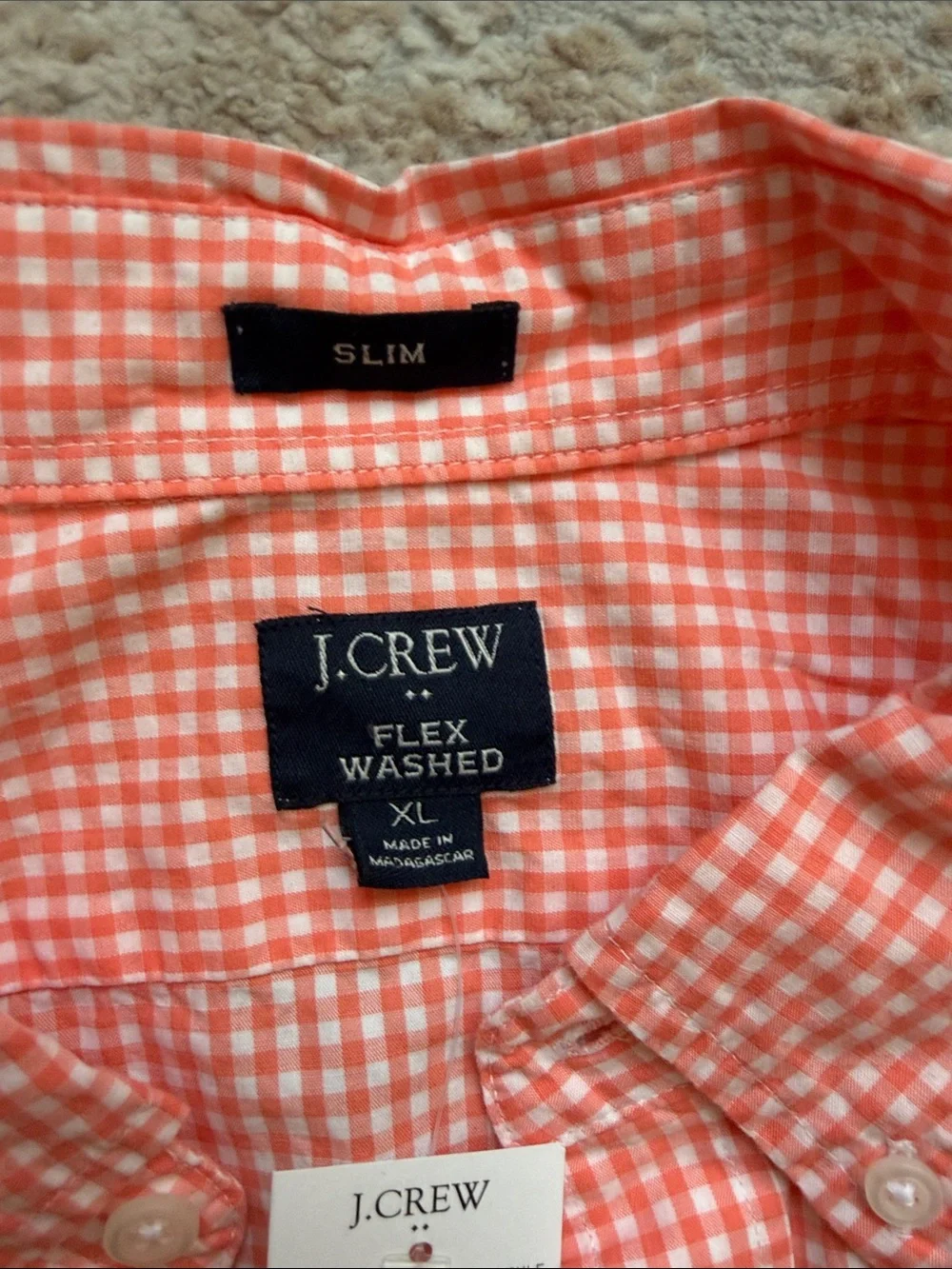 J. Crew Men’s Coral Gingham Button-Down Slim Fit Shirt - Size XL